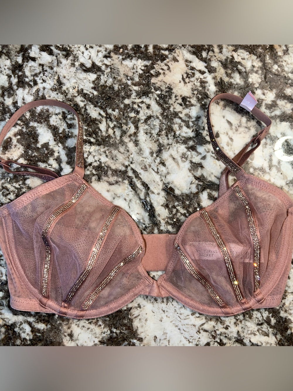 Victoria's Secret Very Sexy Rose Gold Sheer Mesh Bra with Metallic Trim NWT